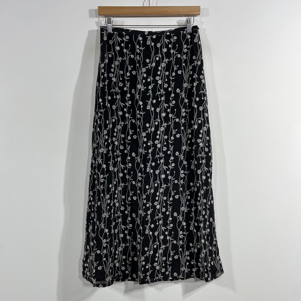 Valerie Stevens VTG 100% Silk Floral Maxi Skirt Fairy Grunge 10P 90s Whimsigoth